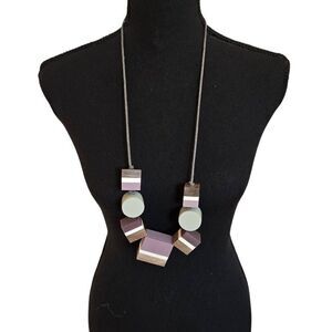 Womens Wooden Square Blocks And Circle Statement Necklace OS